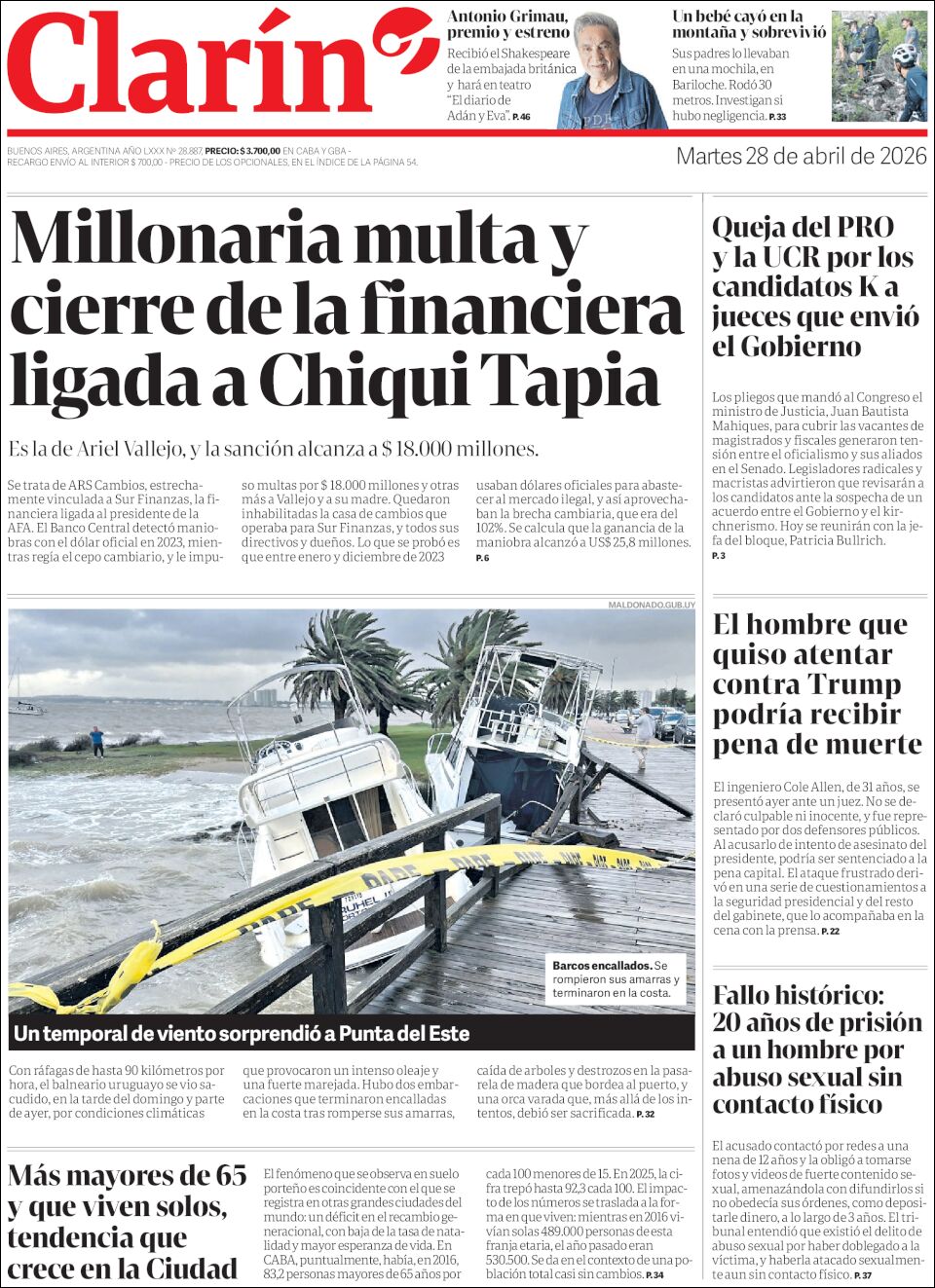 Media Panel - Developments and Systems | CLASICA RADIO - Tapa del diario Clarin