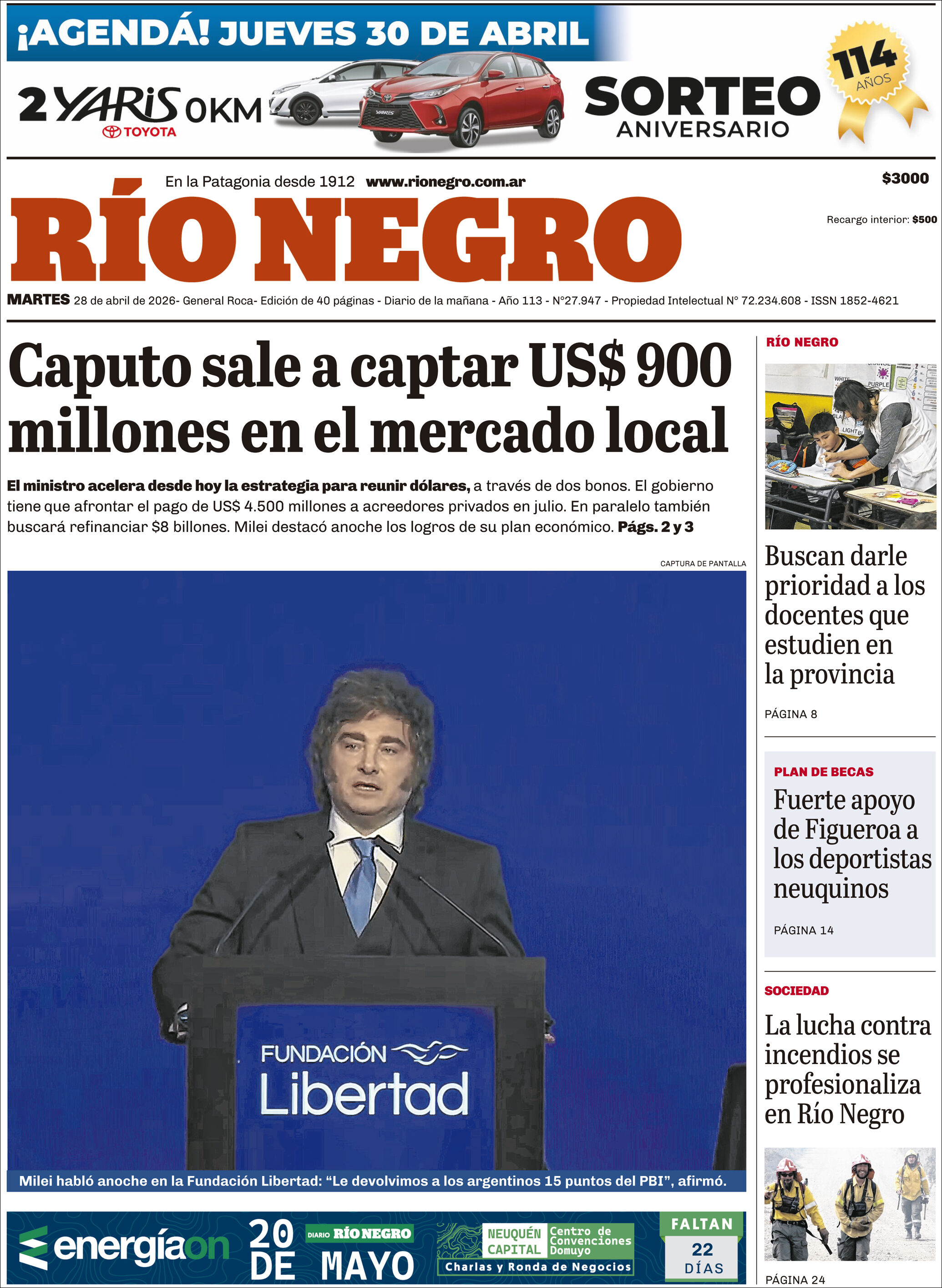 Media Panel - Developments and Systems | CLASICA RADIO - Tapa del diario Rio Negro